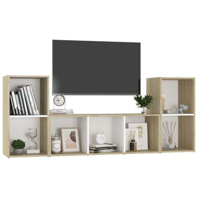 vidaXL 3-delige Tv-meubelset spaanplaat wit en sonoma eikenkleurig
