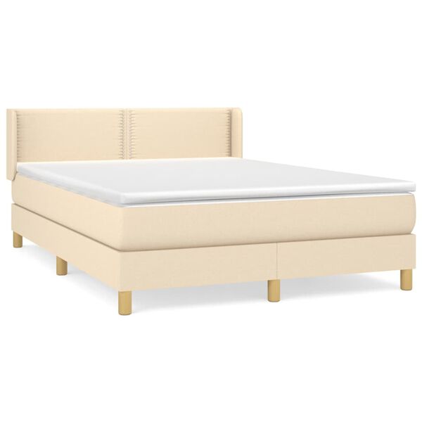 vidaXL Boxspring met matras stof cr&egrave;mekleurig 140x190 cm