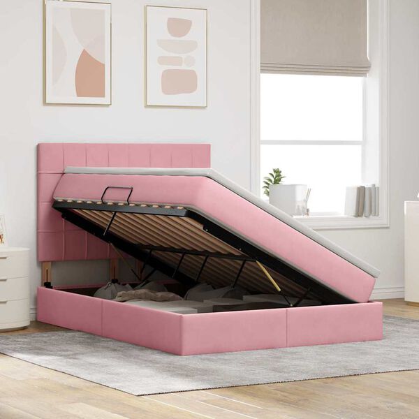 vidaXL Opslag bed met matras met matras Roze 140 x 190 cm Fluweel