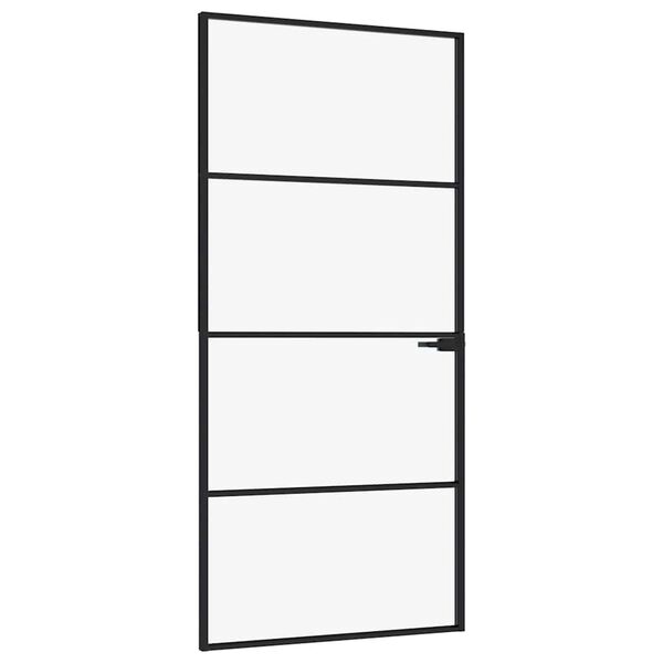 vidaXL Binnendeur 93x201,5 cm gehard glas en aluminium smal zwart
