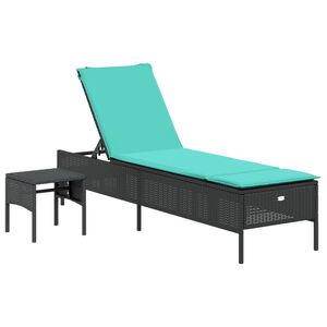 vidaXL Ligstoel met tafel en kussen, zwart polyrotan