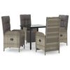 vidaXL 5-delige Tuinset met kussens poly rattan zwart en grijs