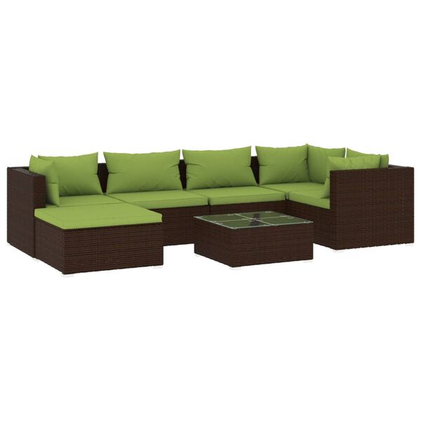 vidaXL 7-delige Loungeset met kussens poly rattan bruin