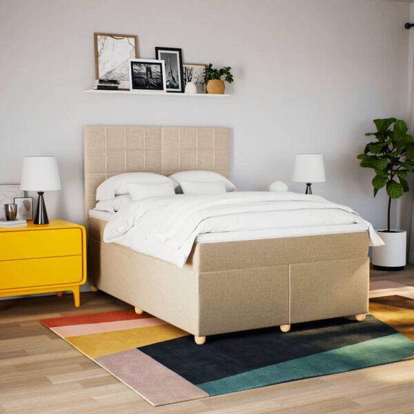 vidaXL Boxspring met matras stof cr&egrave;mekleurig 160x200 cm