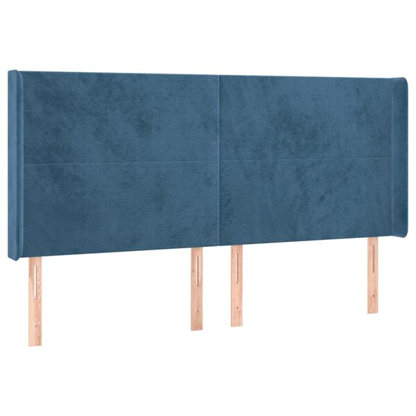 vidaXL Hoofdbord met randen 163x16x118/128 cm fluweel donkerblauw
