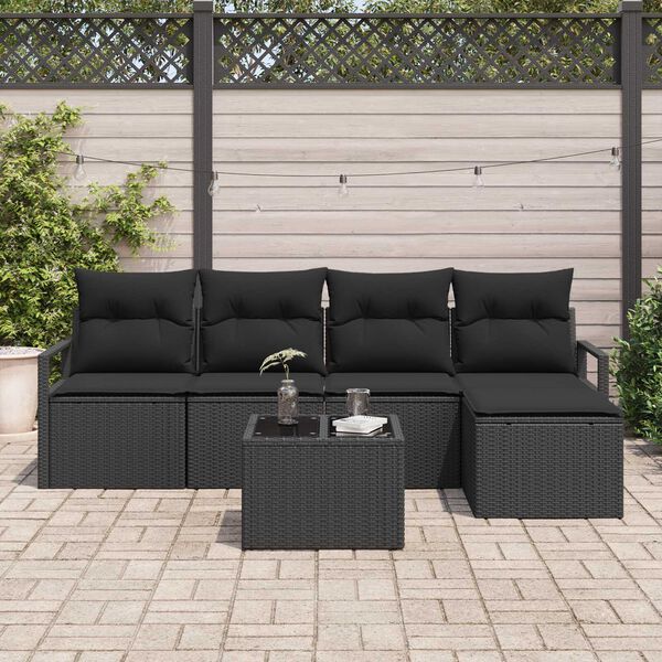 vidaXL Bankstel met kussen 6 pcs Zwart poly rattan