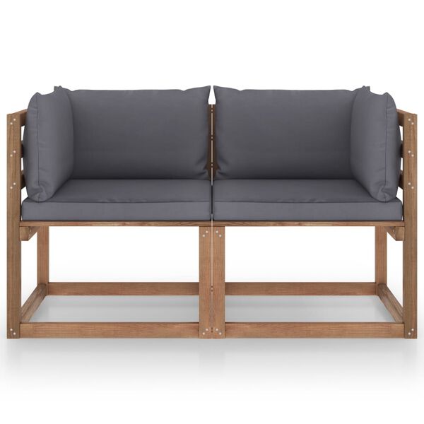 vidaXL Tuinbank 2-zits pallet met antracietkleurige kussens grenenhout