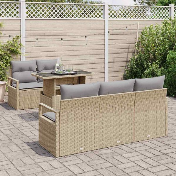 vidaXL Tuin Sofa Set met kussen met opslag 6 pcs Beige Poly riet