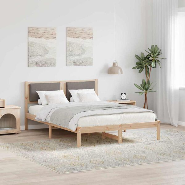vidaXL Bedframe met hoofdeinde Taupe 135 x 190 cm Massief grenenhout