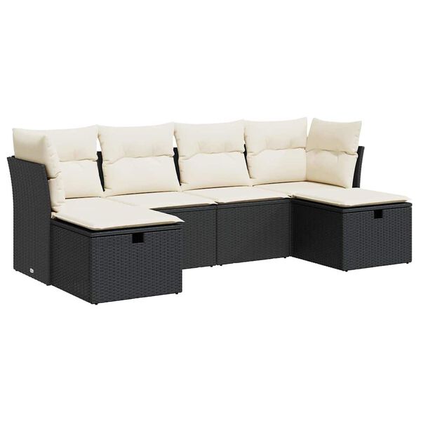 vidaXL 6-delige Loungeset met kussens poly rattan zwart