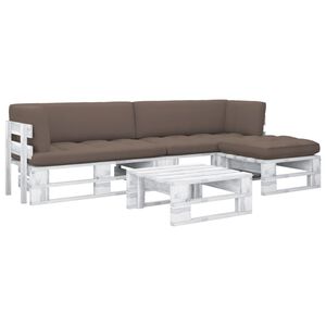 vidaXL 4-delige Loungeset pallet met kussens wit ge&iuml;mpregneerd hout