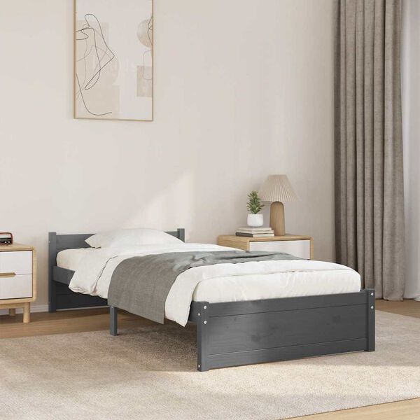 vidaXL Bedframe massief hout grijs 75x190 cm