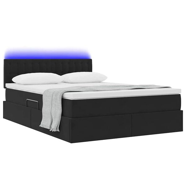 vidaXL Opbergbed met LED met matras met LED Zwart 140 x 190 cm Fluweel