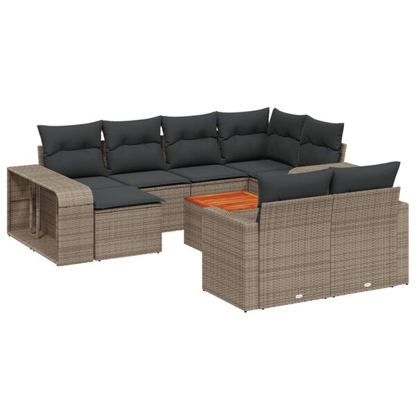 vidaXL 11-delige Loungeset met kussens poly rattan grijs