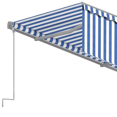 vidaXL Luifel handmatig uittrekbaar met rolgordijn LED 4x3 m blauw wit