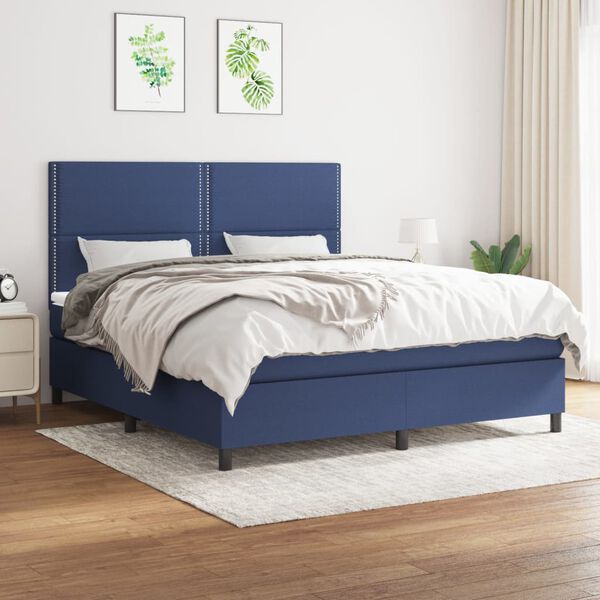 vidaXL Boxspring met matras stof blauw 180x200 cm