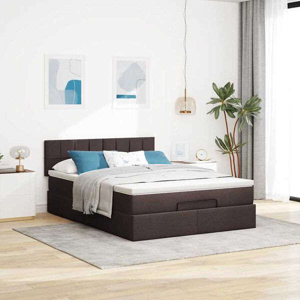 vidaXL Bed poef met matras en LED's 140x190 cm stof donkerbruin
