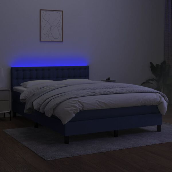 vidaXL Boxspring met matras en LED stof blauw 140x200 cm