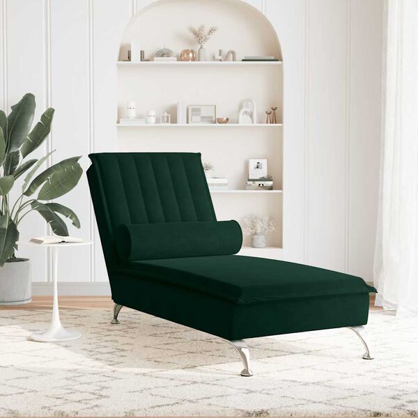 vidaXL Massage chaise longue met bolster fluweel donkergroen