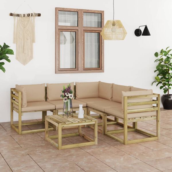 vidaXL 6-delige Loungeset met beige kussens