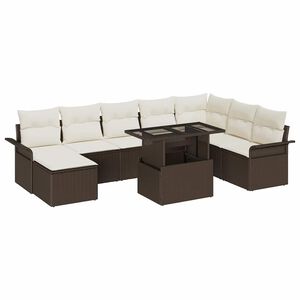 vidaXL Tuin Sofa Set met kussen met opslag 9 pcs Bruin en Cr&egrave;me