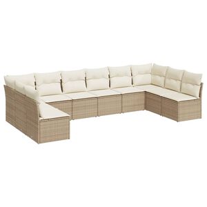 vidaXL 10-delige Loungeset met kussens poly rattan beige
