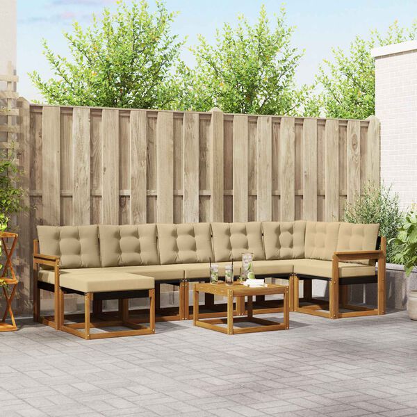 vidaXL Buiten bankenset met kussen 8 pcs Natuurlijk en Beige