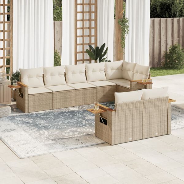 vidaXL 8-delige Loungeset met kussens poly rattan beige