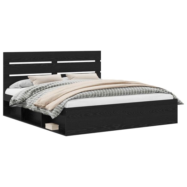 vidaXL Bedframe met hoofdeinde Zwart 200 x 200 cm Massief grenenhout