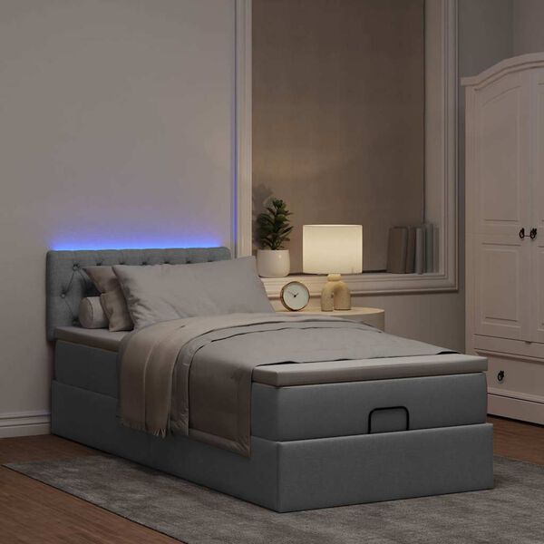 vidaXL Ottoman bed met matras en LED's 90x190cm stof lichtgrijs