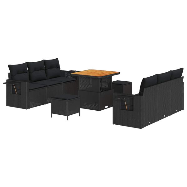 vidaXL Tuin Sofa Set met kussen 9 pcs Zwart poly rattan