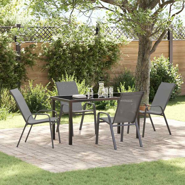 vidaXL Tuin eettafelset 5 pcs Grijs en zwart Poedercoating staal