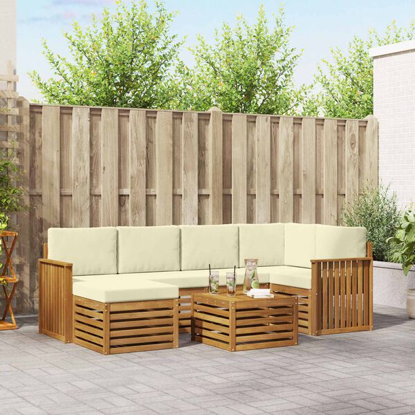 vidaXL Sofa-Sets 7 pcs Natuurlijk en Cr&egrave;me Massief Acaciahout