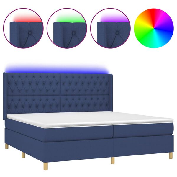 vidaXL Boxspring met matras en LED stof blauw 200x200 cm