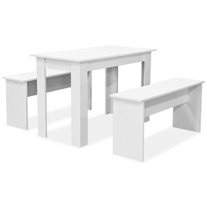 vidaXL Eettafel en banken 3 st bewerkt hout wit