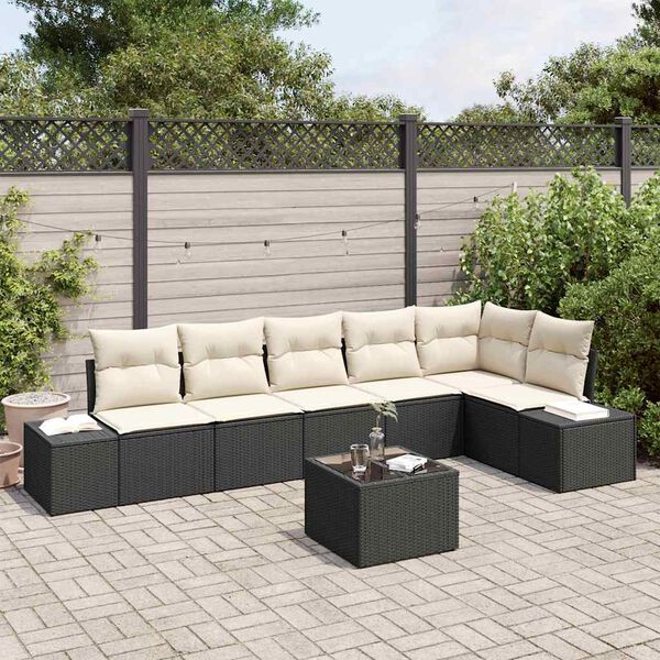 vidaXL Tuin Sofa Set met kussen 7 pcs Bruin en Crème poly rattan