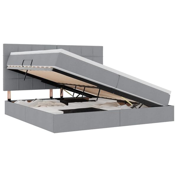 vidaXL Opbergbed met LED met matras Lichtgrijs 200 x 200 cm Polyester