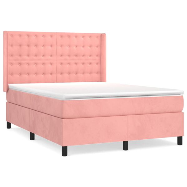 vidaXL Boxspring met matras fluweel roze 140x190 cm