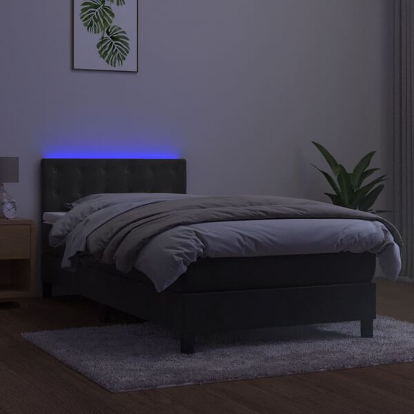 vidaXL Boxspring met matras en LED fluweel donkergrijs 90x200 cm