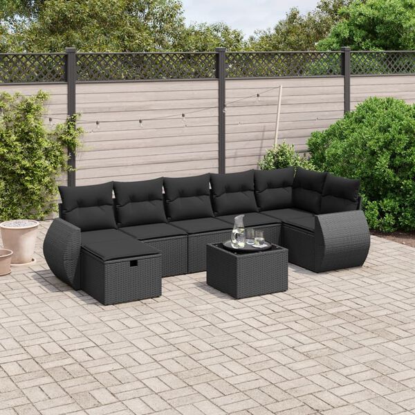 vidaXL 8-delige Loungeset met kussens poly rattan zwart