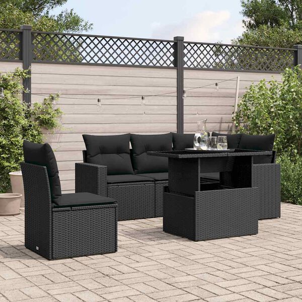 vidaXL 6-delige Loungeset met kussens poly rattan zwart