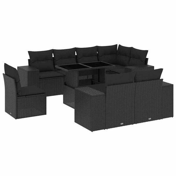 vidaXL 9-delige Loungeset met kussens poly rattan zwart