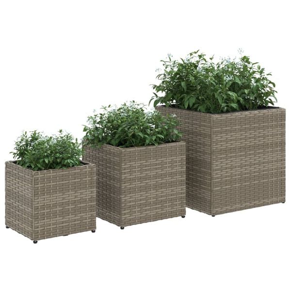 vidaXL Plantenbakken 3 st poly rattan grijs