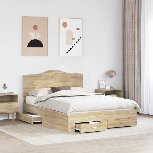 vidaXL Bedframe met hoofdeinde Sonoma Eiken 140 x 200 cm Bewerkt hout