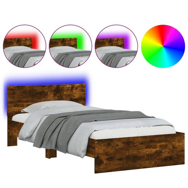 vidaXL Bedframe met hoofdbord en LED gerookt eikenkleur 100x200 cm