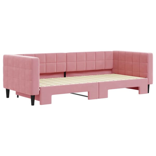 vidaXL Slaapbank met onderschuifbed 90x200 cm fluweel roze