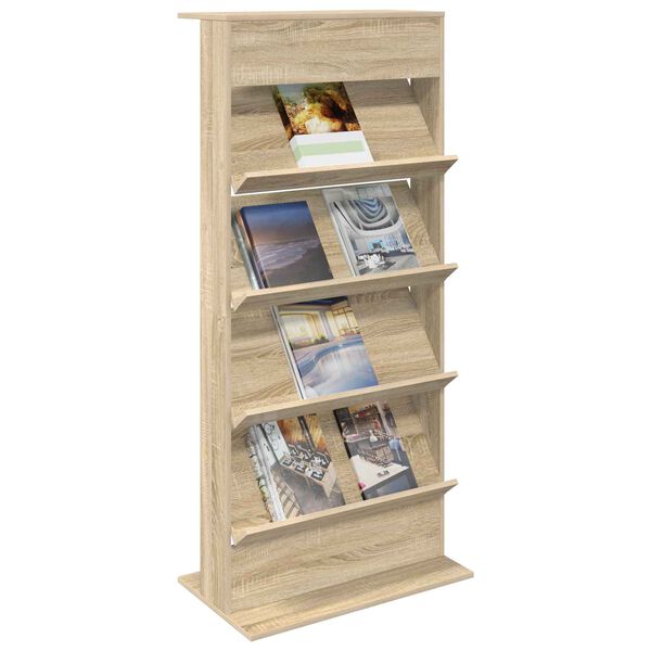 vidaXL Tijdschrift Rek Sonoma Eiken 70 x 41 x 156 cm Bewerkt hout