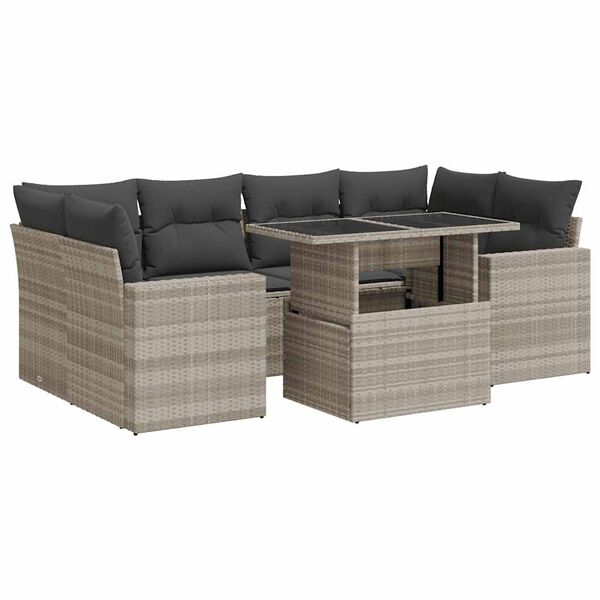 vidaXL 7-delige Loungeset met kussens poly rattan lichtgrijs