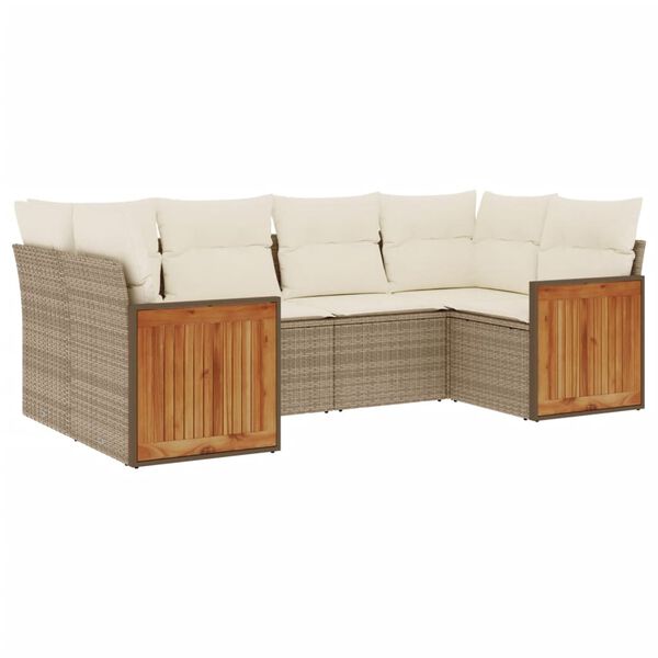 vidaXL 6-delige Loungeset met kussens poly rattan beige
