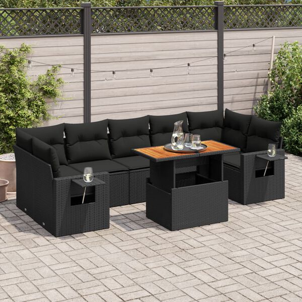 vidaXL 8-delige Loungeset met kussens poly rattan zwart